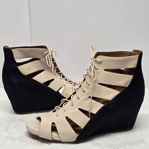 Gentle Souls Maeko Cream Leather Lace Up Wedge Sandals 8.5 Cocktail Vacation